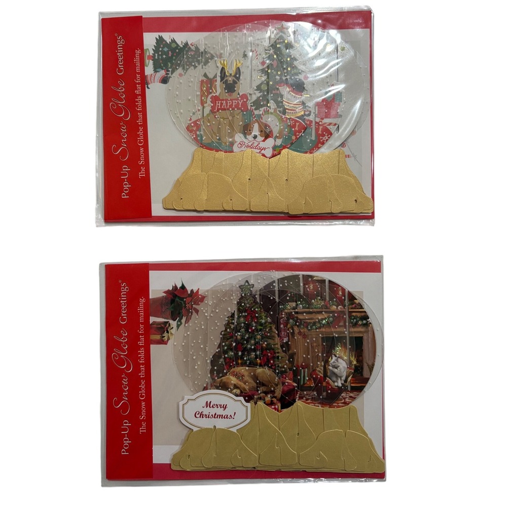 2‎ Pop Up Snow Globe Christmas Greeting Cards Holiday Dog Lover Room Puppy